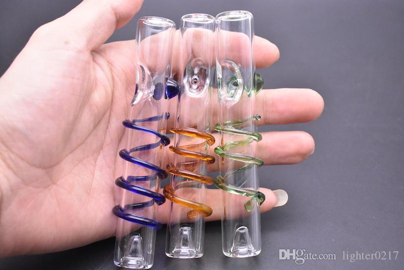 

wholesale thick colorful glass tobacco pipe spiral glass Hand pipe for smoking pyrex glass straight pipe