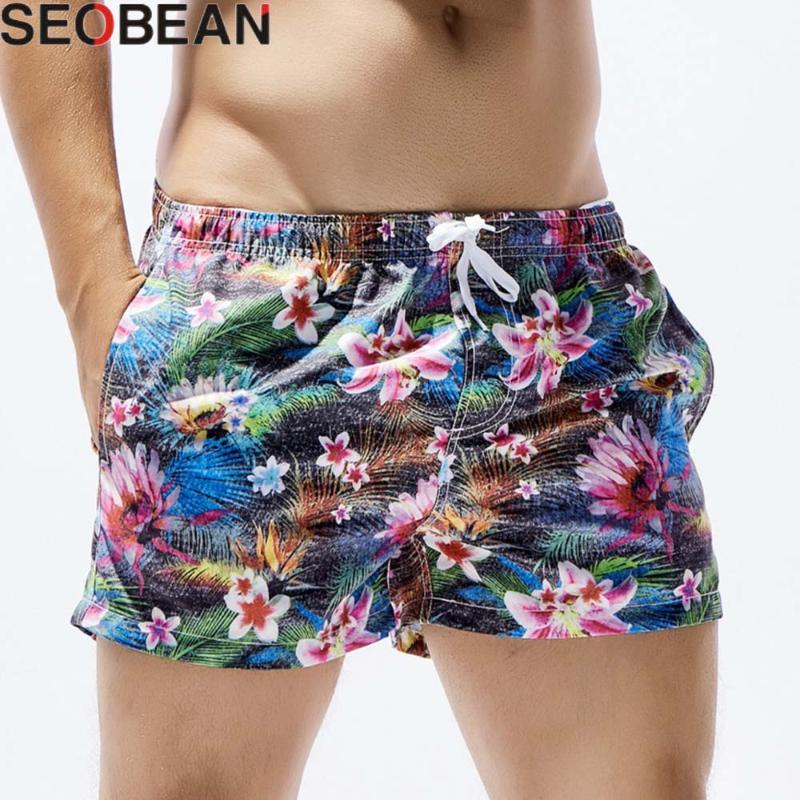 

Seobean Surfing Beach Shorts Men Tropical Floral Swimsuit Shorts Low Waist Swimwear Swim Trunks with Pockets Sport