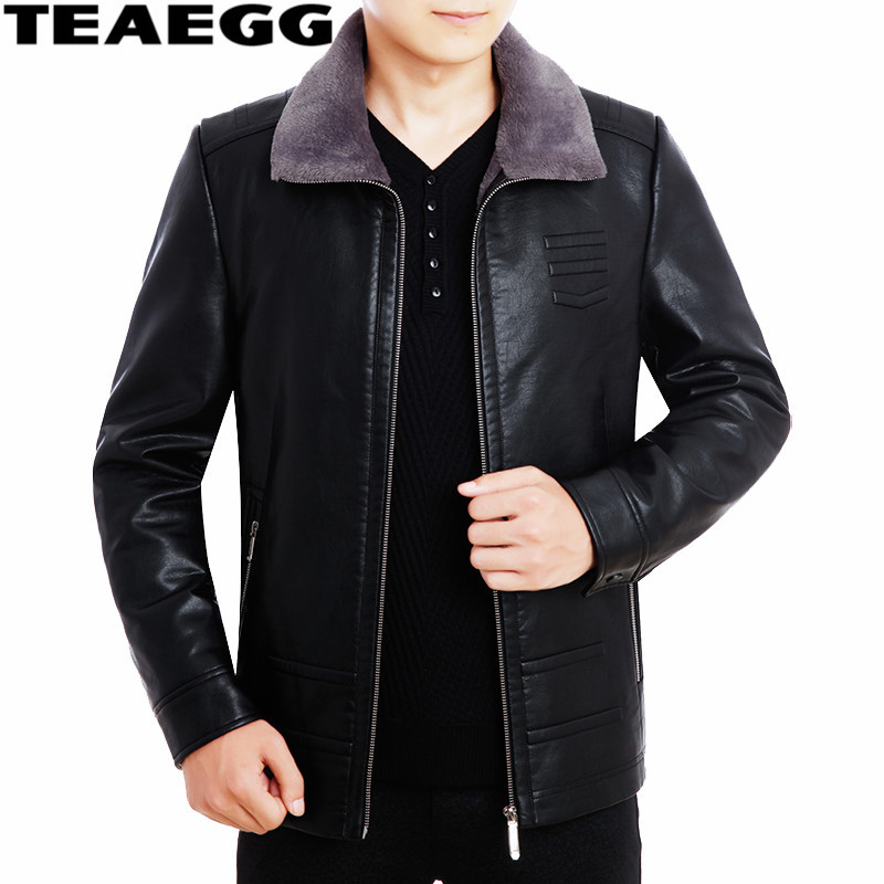 

TEAEGG Pu Leather Jacket Men Coat Winter Leather Jacket Man Clothing Chaqueta Cuero Hombre Warm Black Male Jackets AL542, Khaki