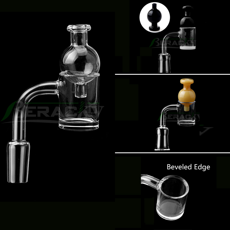 

4mm Clear/Opaque Beveled Edge Quartz Banger With Glass Bubble Carb Cap 10mm 14mm 18mm Male Female 45&90 Quartz Banger Nails Glass Bongs