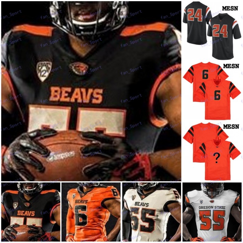 

Custom Oregon State Beavers Any Name Number Black White Orange Stitched #8 Trevon Bradford 81 Noah Togiai 2020 NCAA Football Jersey, As