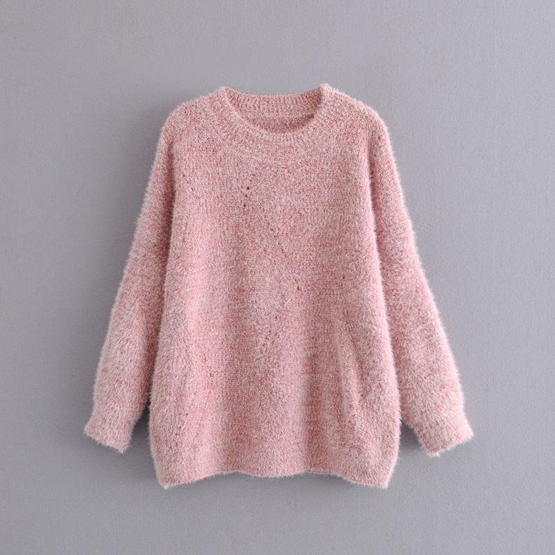 

Women's Winter Long Sleeve Sweater Female 2019 Autumn O-Neck Knitted Pullover Soft Loose Fluffy Knitted Tops, As picture