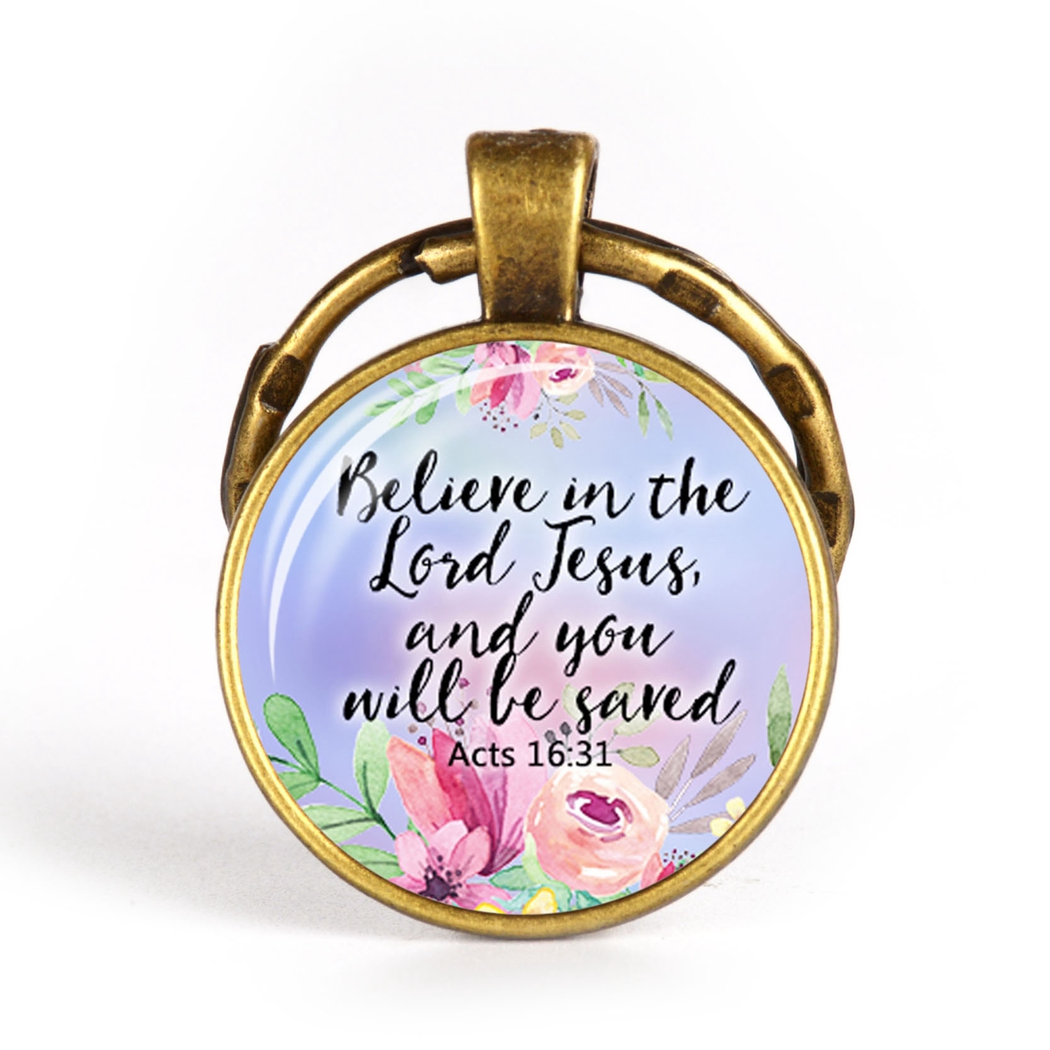 

New Christian Keychain Glass Pendant Bible Verse Key Chains Spiritual Quote Antique Bronze Key Ring Scripture Faith Jewelry