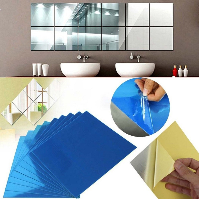 Pegatina espejo 24 Unidades Espejo Adhesivo 15x15cm para Cuarto de Ba/ño Dormitorio Papel Tapiz Pegar Mosaico Espejo