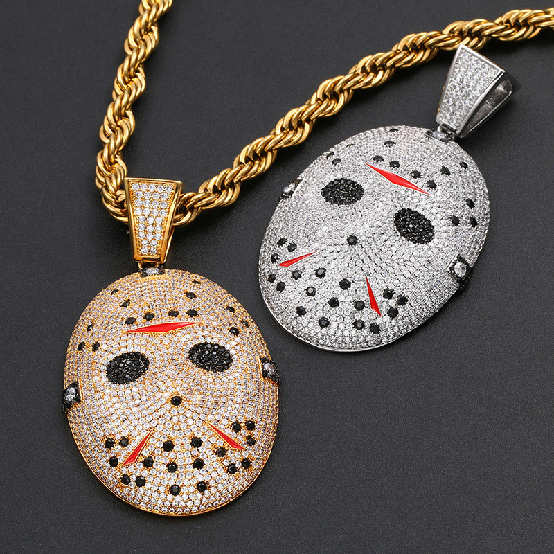bijoux Cool pour hommes, nouveau collier de foi, bijoux couleur or argent, pendentif masque complet en CZ, cadeaux chauds pour hommes et femmes