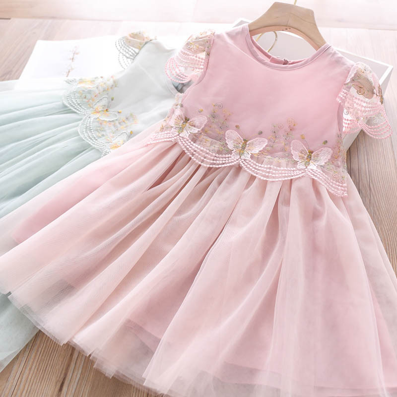 

2020 Summer Girls Waist Stereo Butterfly Dress Wholesale Children's Clothing, Pink