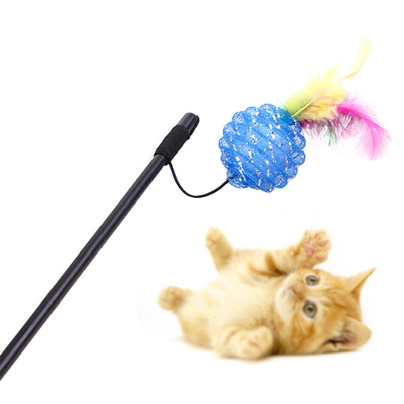 

Cute Cat Toy Interactive Kitten Scratching Teaser Wand Plastic Ball Faux Feather Cat Scratcher Toys Interactive Toy