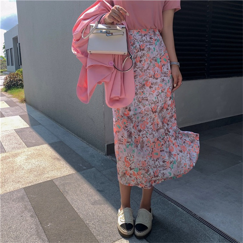 

Alien Kitty Large Size Printing Straight All Match Slim 2020 Women Slender Hot Chic Office Lady High Waist Long Floral Skirts, Green