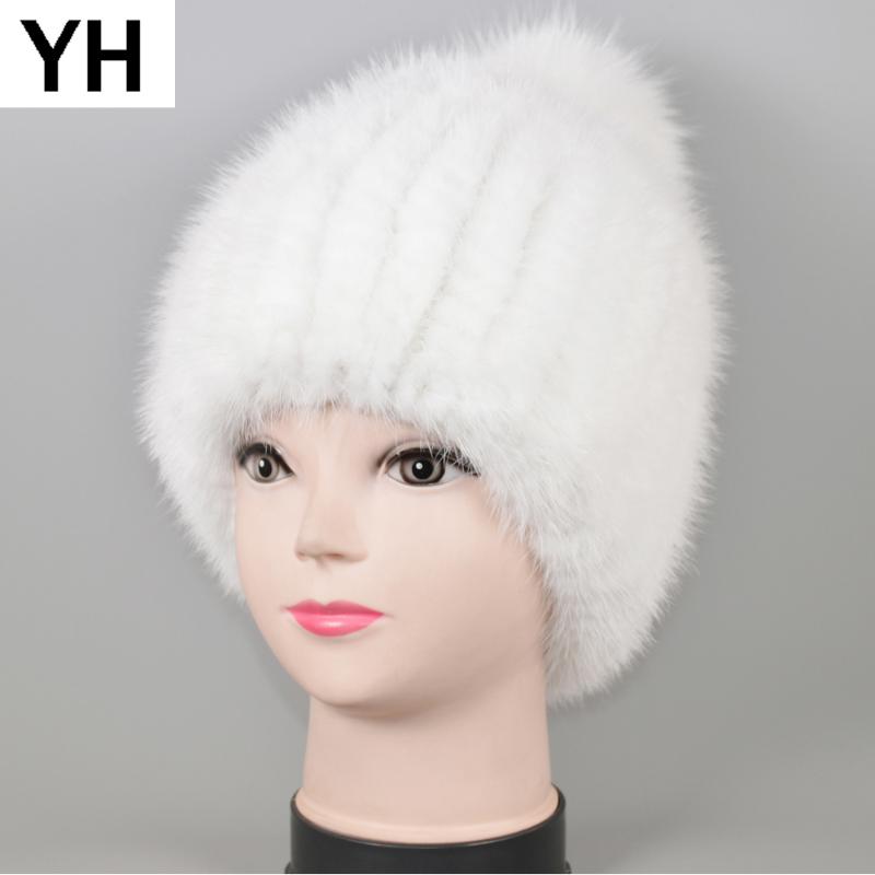 

Outdoor Winter Natural Real Beanies Hat Elastic Knitted Warm Women Good Quality Real Caps Fur Balls Hats, Brown