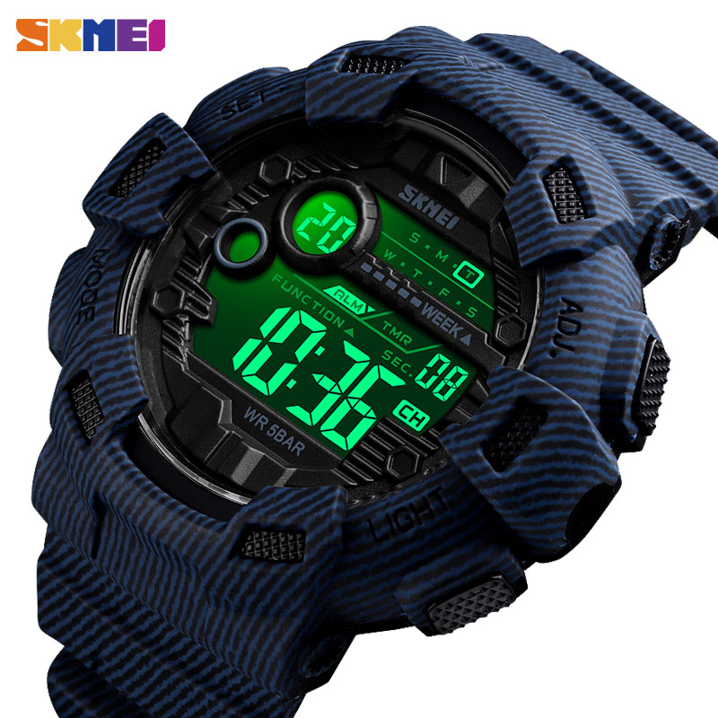 

SKMEI Sport Watch Fashion Men Alarm Clock Cowboy Waterproof Week Display Watches Denim Digital Watch relogio masculino 1472 Multi-function, Blue