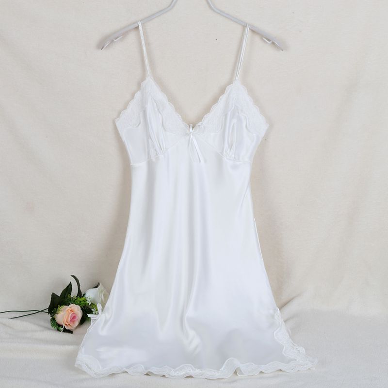 

New Sexy Silk Solid Sleepwear Women Sleeveless Night Satin Dress Ladies Nightgown For Lace V-neck, Purple