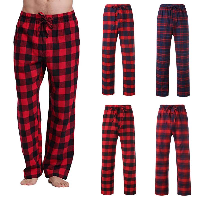 

2019 new style hot sales Fashion Men's Casual Plaid Loose Sport Plaid Pajama Pants Trousers high quality sales, Red