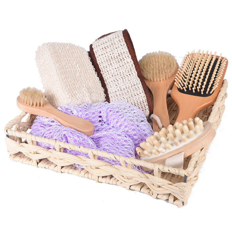 

Bathroom Brush SPA Set Wooden Comb Brush Bath Bag Clean Skin Care Bathroom Toiletries Thai Bath Gift Set Pumice Rubbing Bath Brush