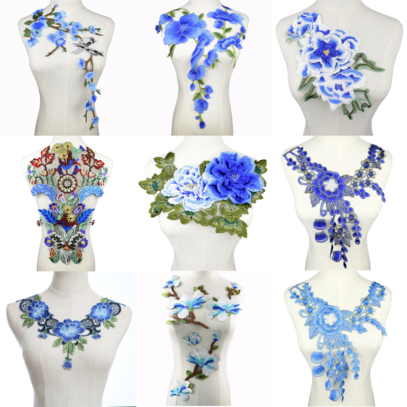 1Pcs Spitze Kragen Ausschnitt Blumen Stickerei Spitze Applique Schwarz Weiss