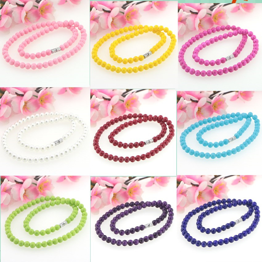 Nouveau Doux Simple Collier De Perles 6mm Perle Ronde Shell Imitation Perle 22 Couleur Femme Fille Cadeau De Noël Production En Gros Prix 16 pouc