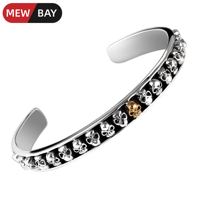 

Other Bracelets S925 Sterling Silver Retro Skeletons Human Skulls Opening Bangles Vintage Individuality Bracelet Domineering Exaggerated Jew