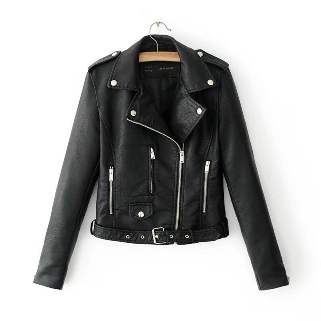 

Women PU Leather Jacket Black Slim Cool Lady Female Faux Motorcycle Biker Jacket Zip Short Punk Femme Outwear CoatJ Plus Size