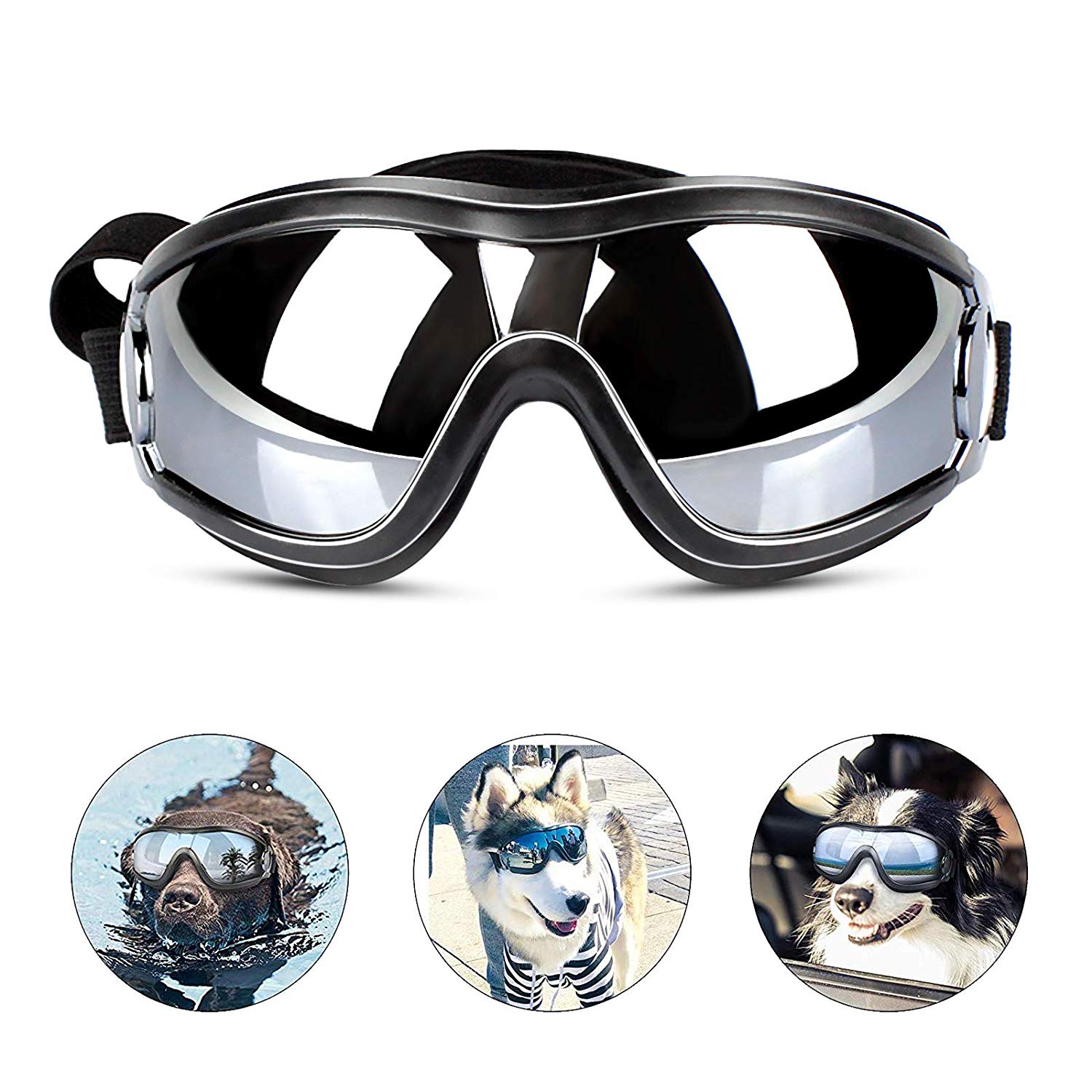 

Dog Sunglasses Dog Goggles Adjustable Strap for Travel Skiing and Anti-Fog Snow Goggles Pet Goggles for Medium to Large
