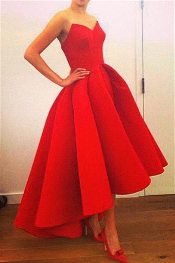 

Sexy Red Midi Evening Dresses Sweetheart A Line Front Short Back Long Prom Dress Sleeveless Zipper Back Plus Size Arabic Evening Dress 2019, Coral