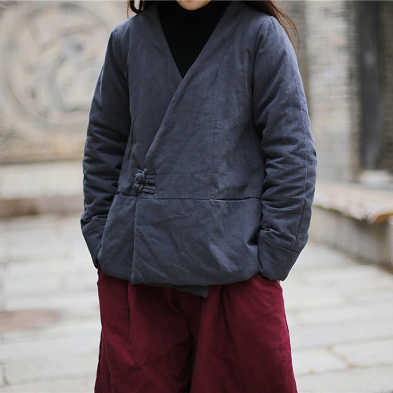 

Johnature Winter New Thicken Vintage Double Breasted V-Neck Loose Women Jackets 2018 Warm Solid Color Plus Size Femal Coats, Gray