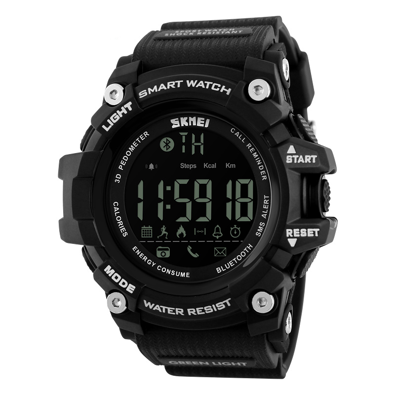 

SKMEI Bluetooth Calories Pedometer Men's Sports Electronic Digital Smart Watch Large Diameter Waterproof Mititary Wristwatches, Black