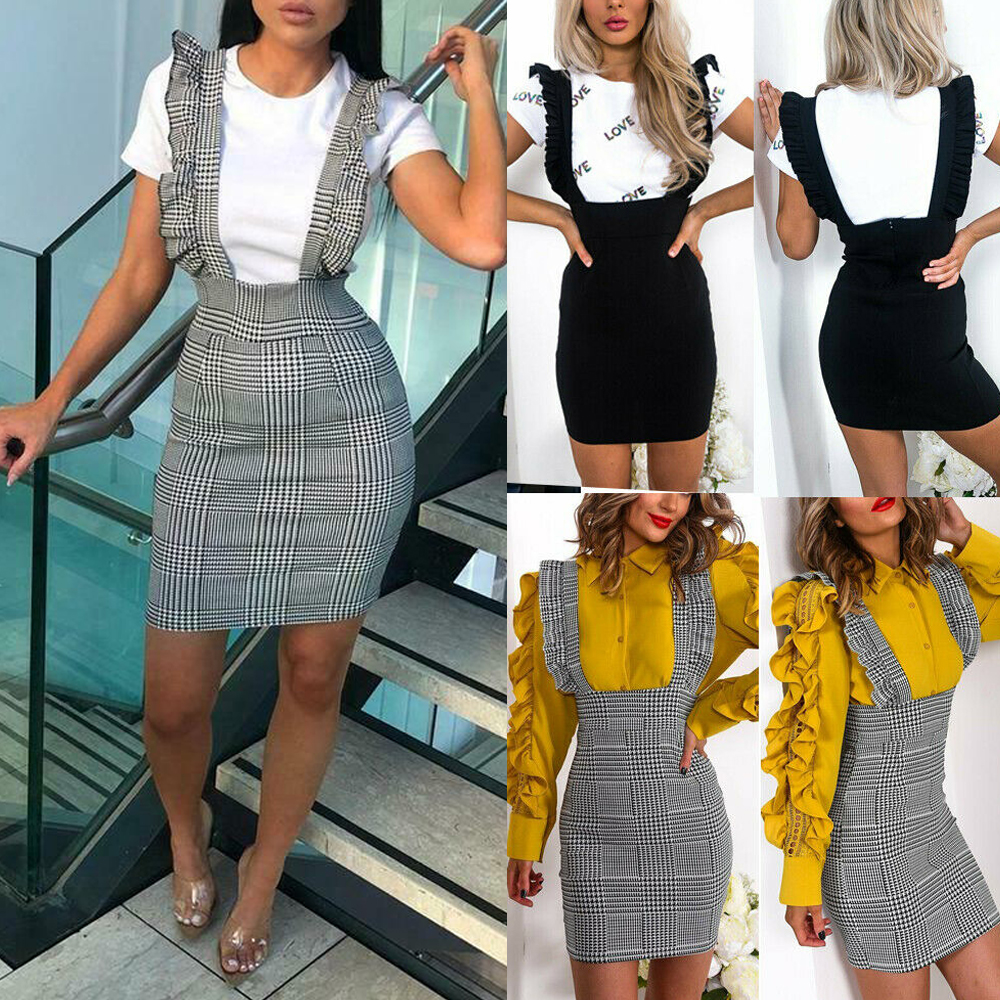 

Women Strap Skirts Frill Ruffles Bodycon Bids Skirts Party Fashion Ladies High Waist Strappy Pencil Skirts, Gray