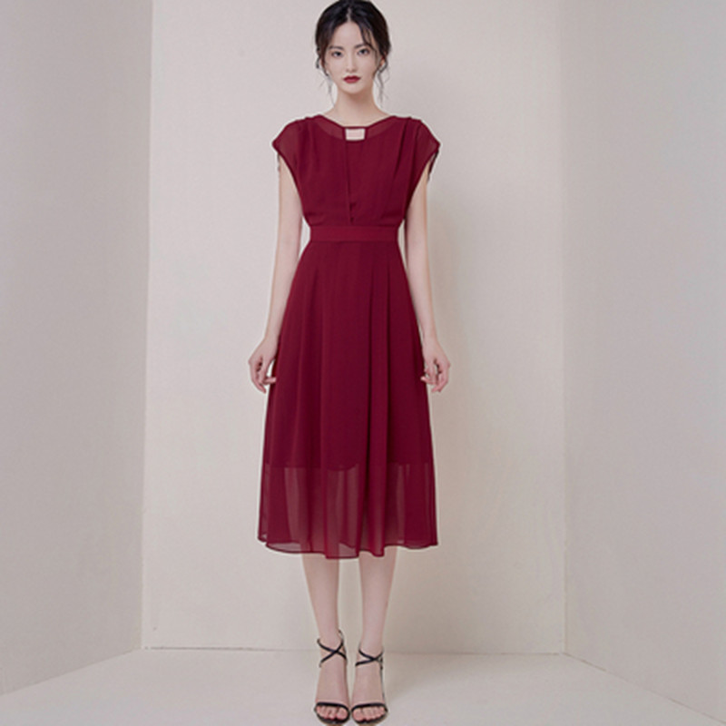 

New Arrival 2020 Women Summer Korean Elegant Luxury Dress Sweet High End Chic Women Wine Red Chiffon Dresses Vestidos, Picture color