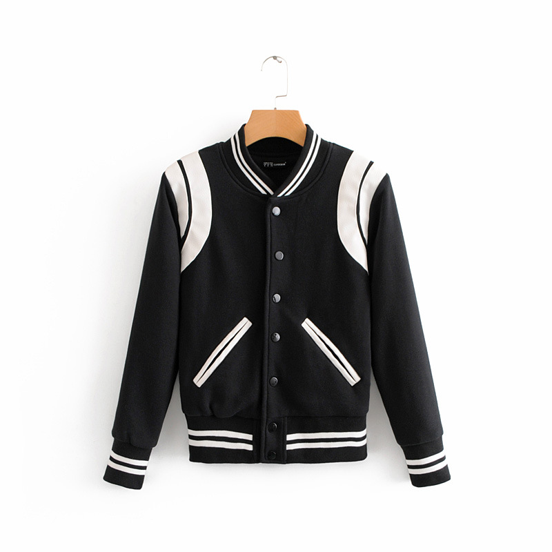 

Women Black White Striped Fashion Retro Bomber Jackets Coat Autumn Jacket Coats Outerwear Women Clothes C139, As pic