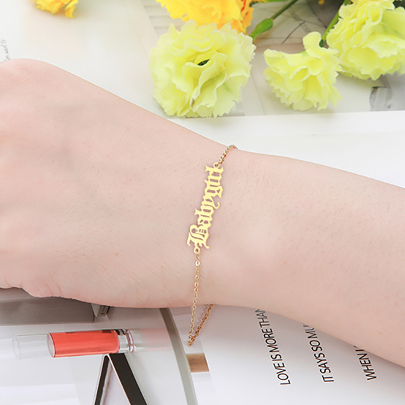 

Skyrim 2020 New Babygirl Angel Princess Charm Bracelet Stainless Steel Gold Color Old English Letter Bangle Women Jewelry Gift