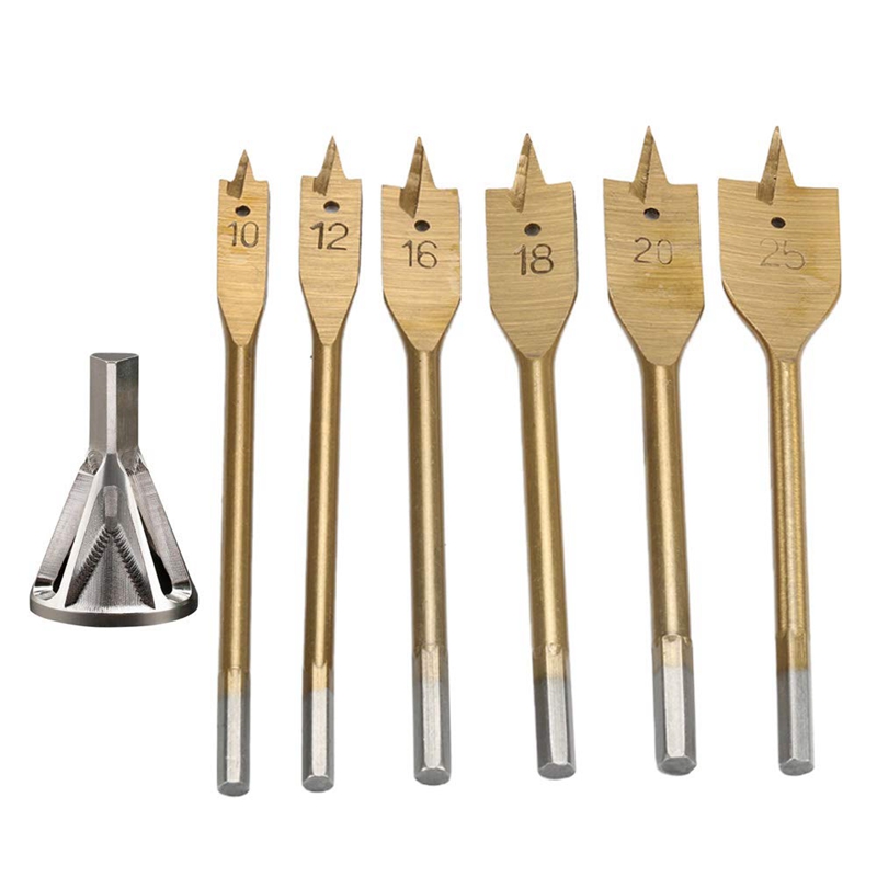 

SHGO HOT-Deburring External Chamfer Tool Remove Burr Tool Fit Size 8-32 Bolts,6Pcs Spade Paddle Flat Drill Bit Wood Boring Drill