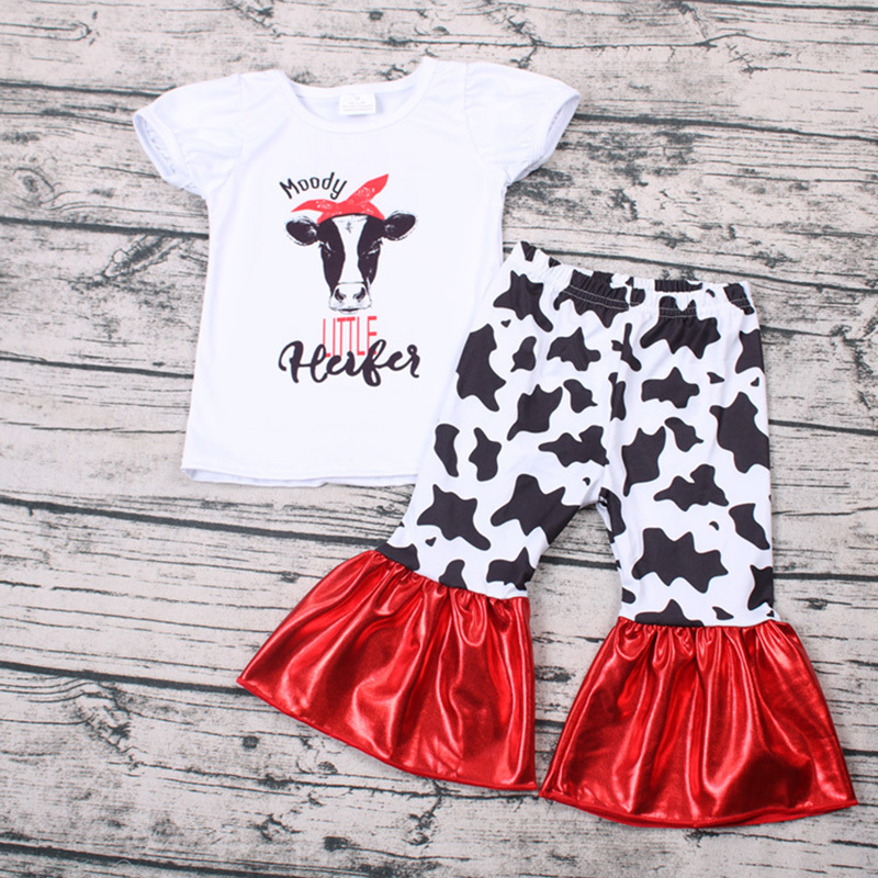 Newly wholesale moody cow heifer girl t-shirt and short baby clothes sets korean cotton bebe children clothing outfits Fornite Y200525-image-546174938