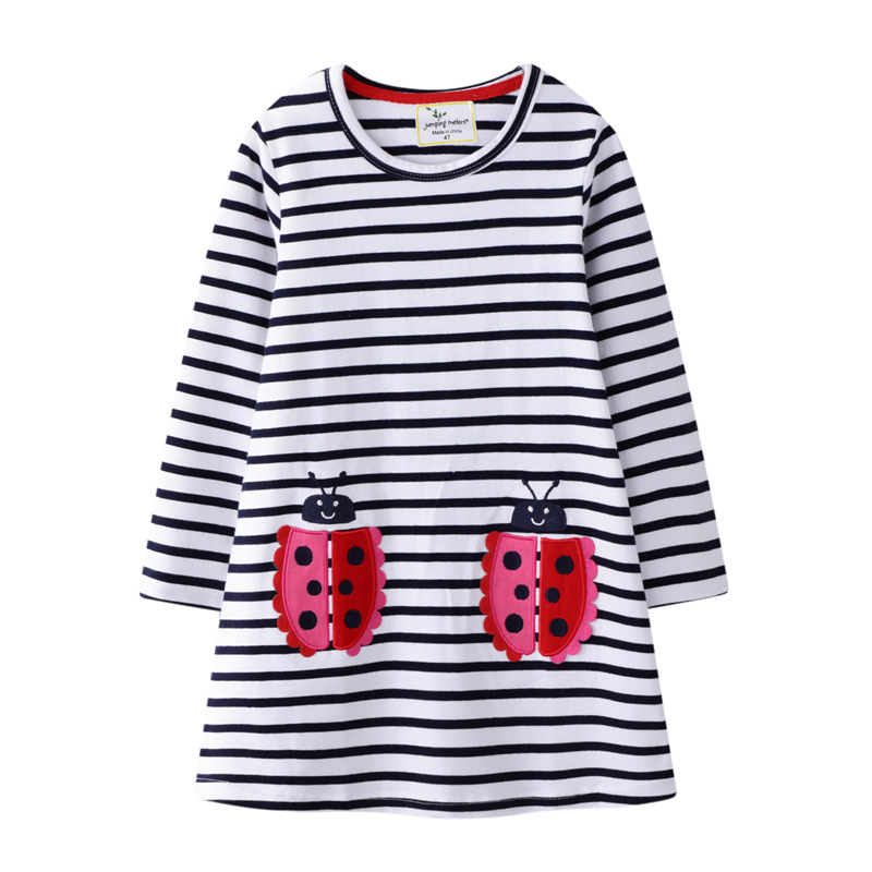 

New Long Sleeve striped Dress Baby Girls Clothes Winter Kids Dresses for Girls Coccinella septemp Princess Dress Christmas, Black