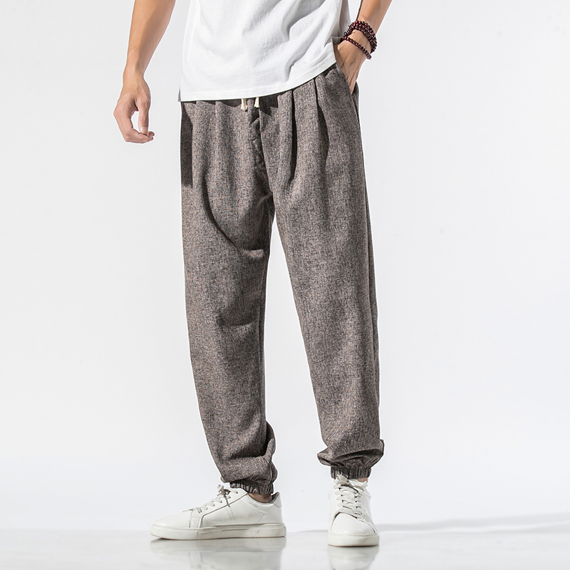 

2020 Summer Harem Pants Men Lightweight Cotton Linen Streetwear Loose Mens Joggers Pants Casual Men Trousers 4XL 5XL, Grey blue