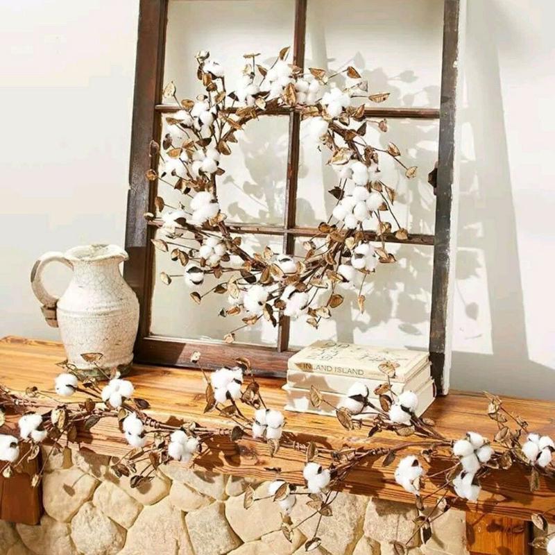 

Simulation Dry Cotton Wreath for Wedding Festival Party or Home Decoration RT99, As shown
