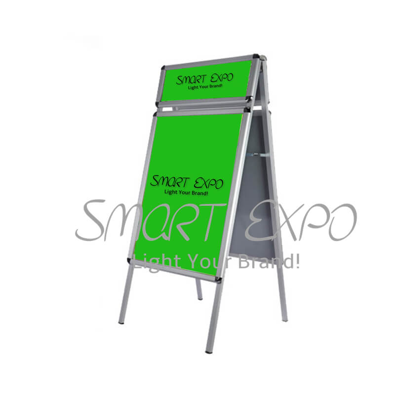 

Aluminum Outdoor Poster Stand with Poster Header Strong Steel Board Wooden Legs Round or Mitered Corners