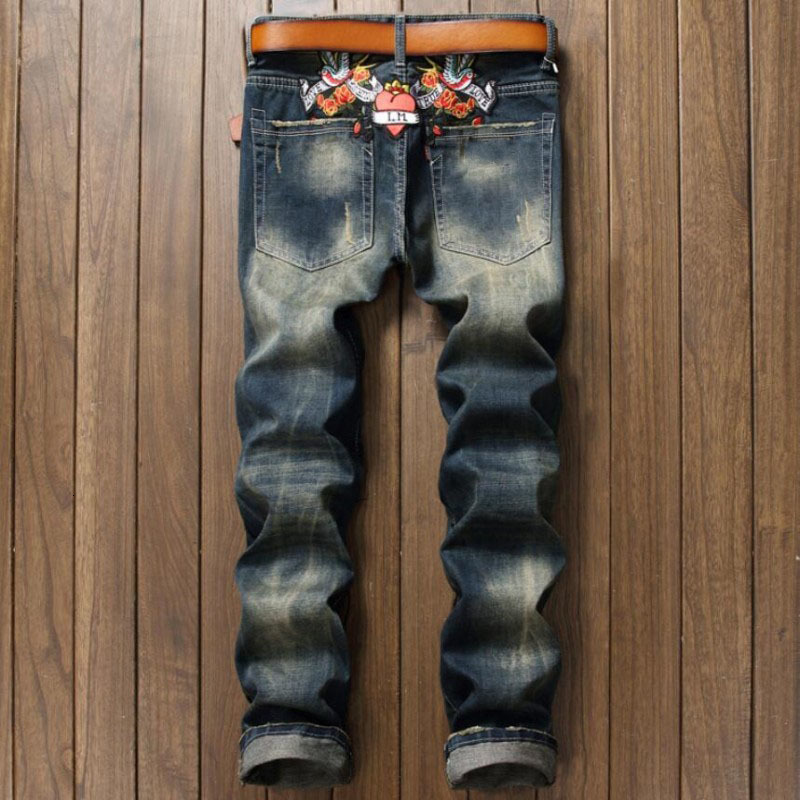 

Big size 28-38 2020 New Blue Jeans Men Fashion Floral Printed Slim Fit Straight Jeans Hombre Casual Flower Pattern Punk, Asand