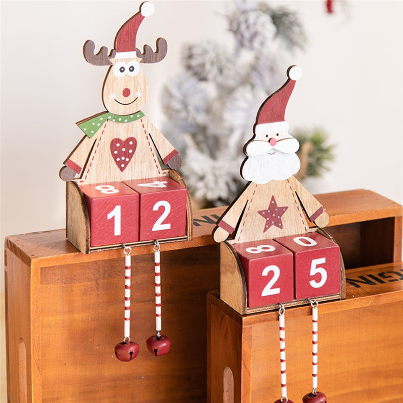 

Christmas Mini Wooden Calendar Xmas Ornament Home Decoration Craft Gift Home Decor Accessories Figurines & Miniatures 28x10cm@5