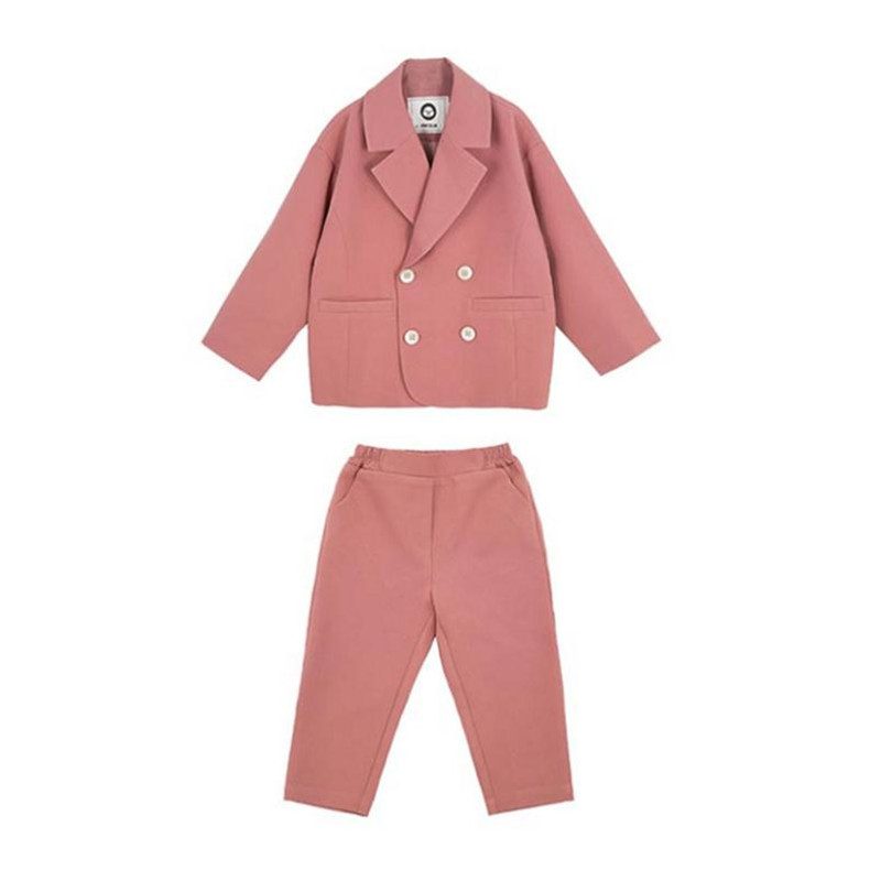 Nouveaux Girls Vêtements Ensembles de vêtements 2019 de haute qualité Soild Blazer à double boutonnage Manteau + Pantalon 2PC Fête de soirée Tenu
