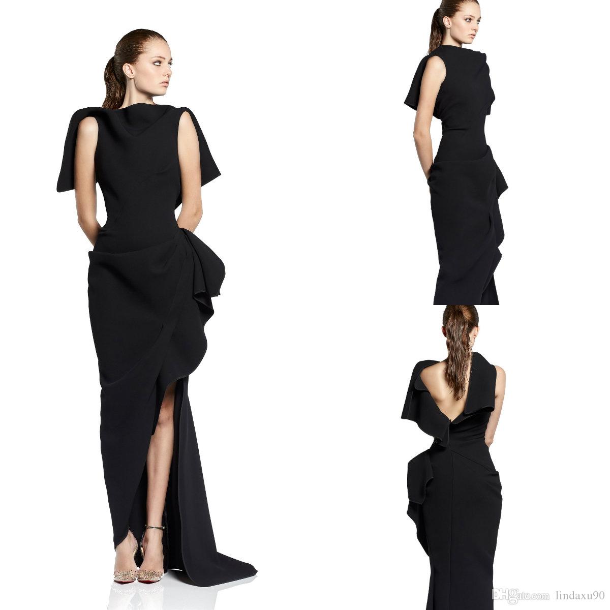 

Unique Black Sheath Evening Dresses Jewel Neck Ruffles Front Split Pleats Prom Dress Evening Gowns Abendkleider robes de soirée, Chocolate