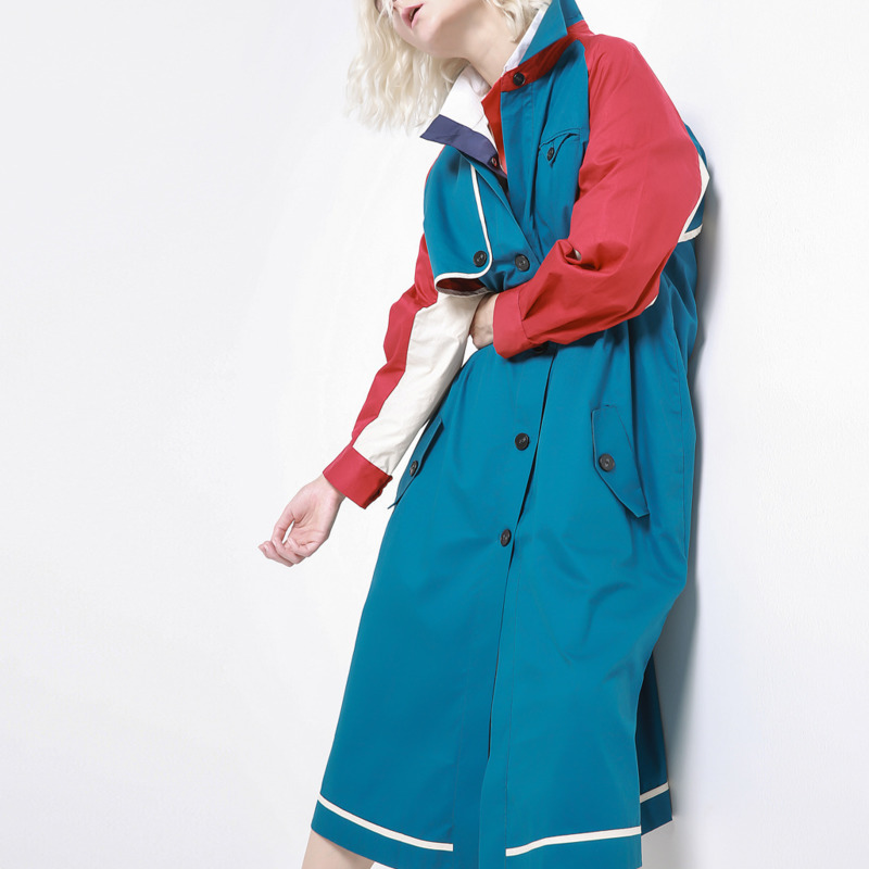 

2020 New Fashion Patchwork Single-breasted Trench Coat For Women Loose Lapel Trendy Hot Sale Windbreaker Clothes V429, Picture color