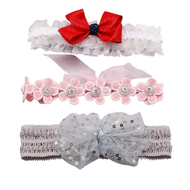 

Baby Girls Flower Bow knot Newborn Cute Lace Elastic Headband 3 Pcs, A6