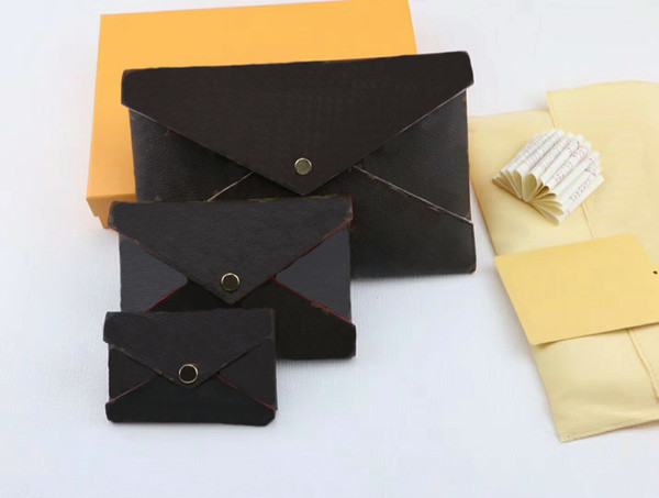 

3 pcs in women wallet handbags purse 3 set fashion wallets Card holder Purses Fashion Storage bag with box 62034 Wholesale leather, Brown-flowers