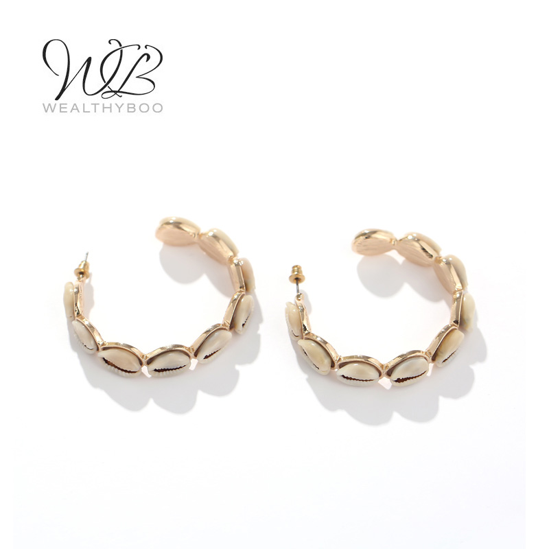 

Hoop & Huggie WEALTHYBOO Shell Big Circle Women Earring Silver Needle Statement Personality Earrings Fashion Jewelry For Female Gift