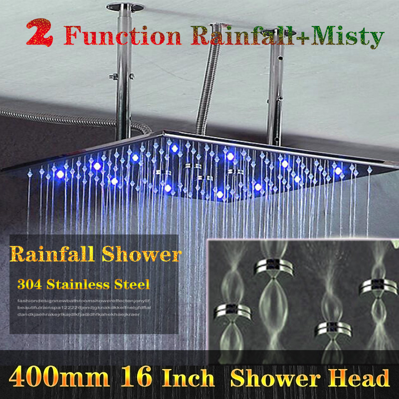 

400x400mm Modern LED Shower Head Ceiling Dual Rain Mist Overhead Shower Bath Bathroom High Quality Products