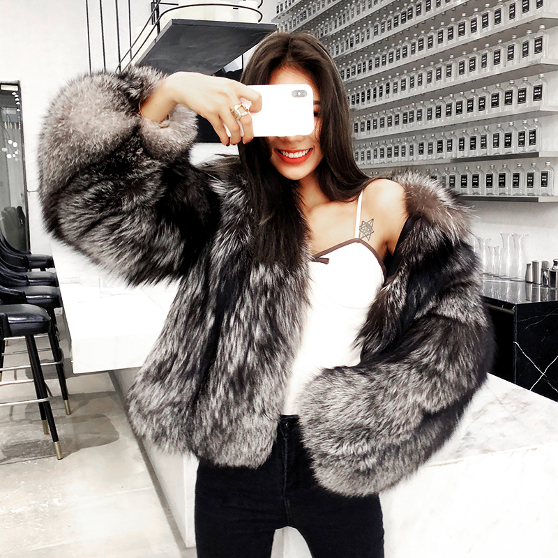 

Maylofuer Real Natural Silver Fur Coat Short Fur Jacket Full Pelt Coats