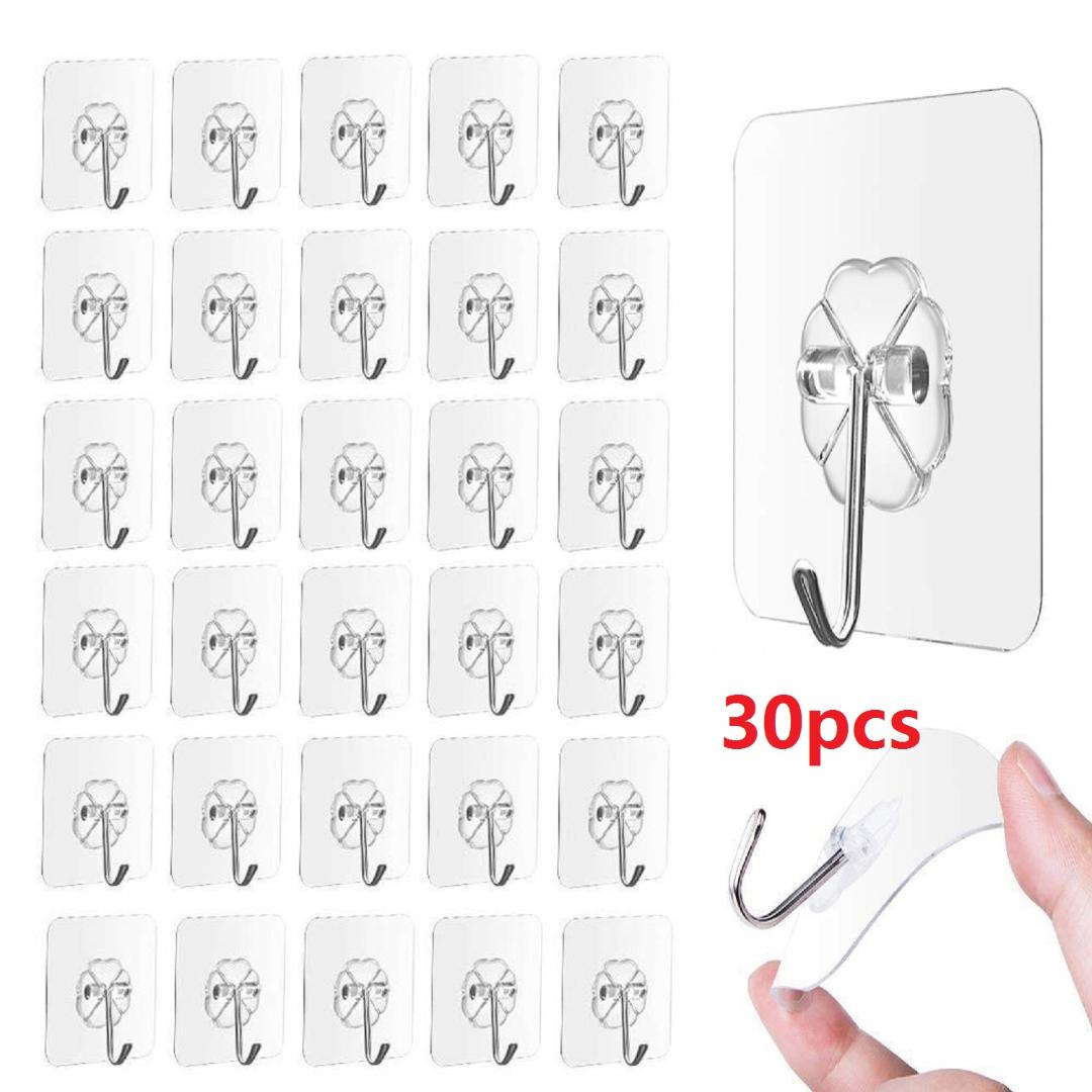 

30PCS Wall Hooks Strong Transparent Suction Cup Sucker Hanger Kitchen Bathroom Multi Use Adhesive Hook Door Traceless Organizer