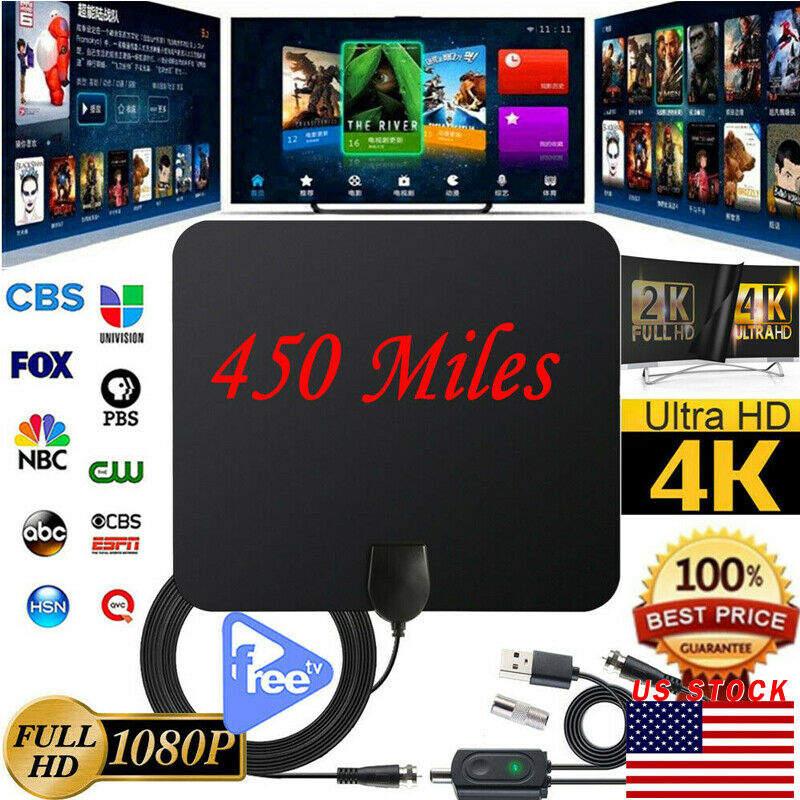 450 Miles Clear Indoor Digital TV HDTV Antenna 2019 Latest UHF/VHF/1080p 4K-image-520253967