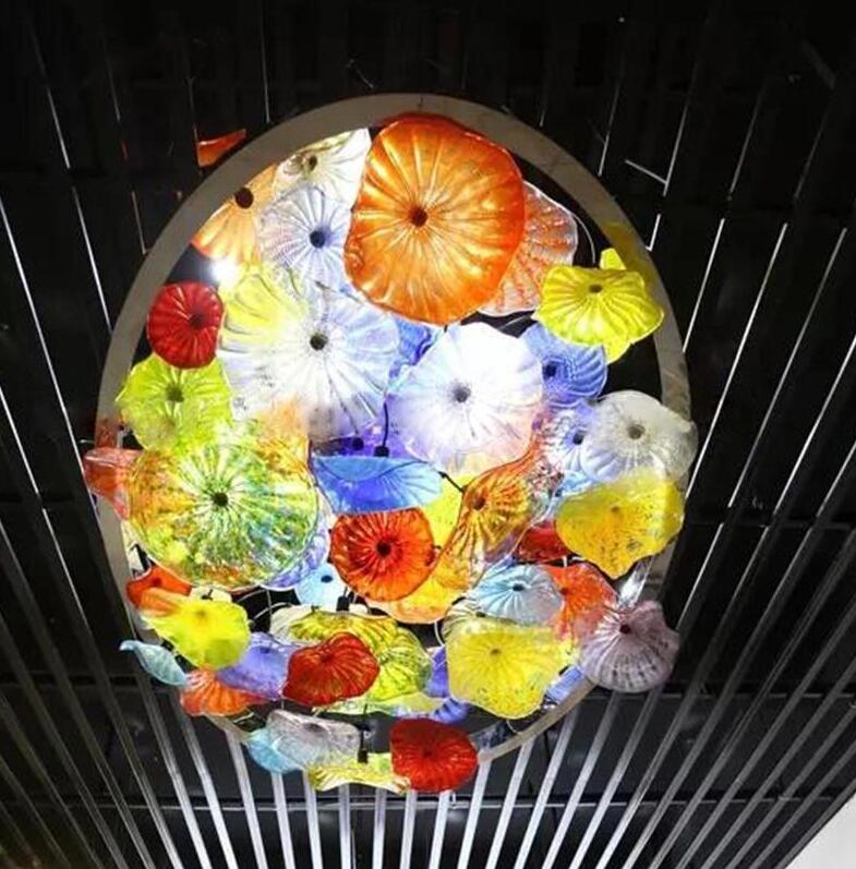 

Brilliant Italian Ceiling Lights Handmade Blown Plates Art Light Colored Shade Murano Glass Flower Chandelier for Home Decor