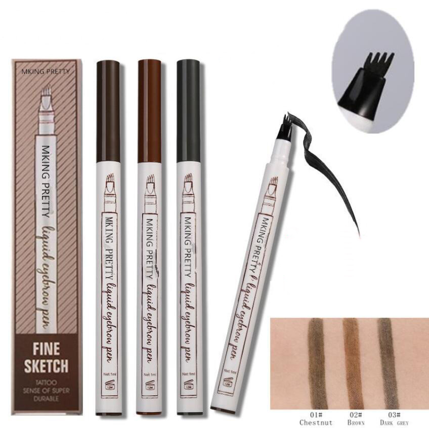 

Brand New Eyebrow Pencil Waterproof Fork Tip Eyebrow Tattoo Pen 4 Head Fine Sketch Liquid Eyebrow Enhancer Dye Tint Pen Makeup Tools, Mix