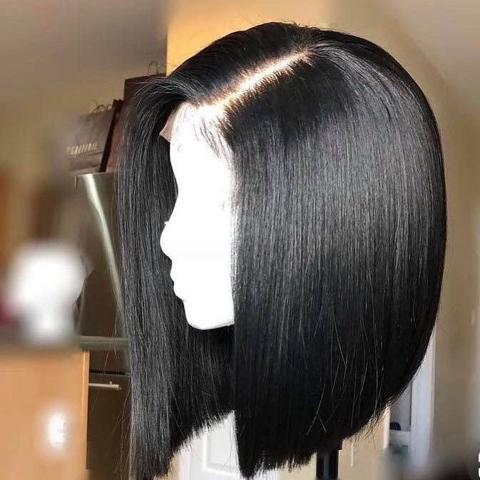 

Lace Front Human Hair Wigs For Black Women Straight BOB Wig Remy Black Knots Brazilian Hair Pre Plucked With Baby Hair, Natural color